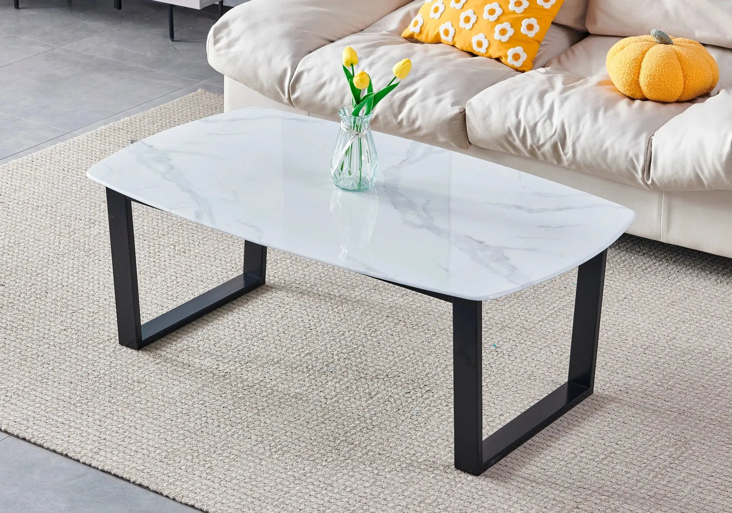 Table basse noire marbre blanc – Galerie du Mobilier