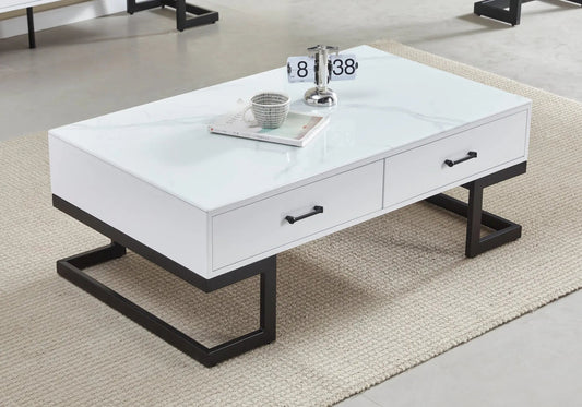 Table basse noire marbre blanc LILA Galerie du Mobilier