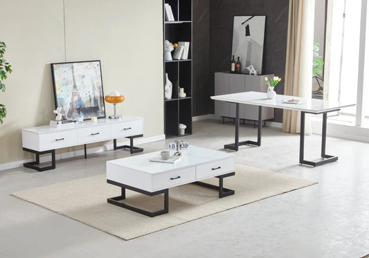 Table basse noire marbre blanc LILA Galerie du Mobilier
