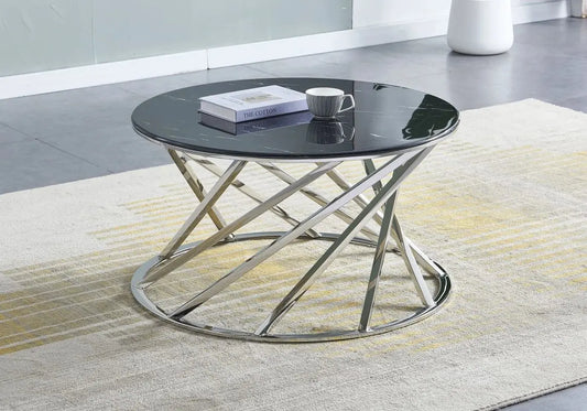 Table basse ronde argent marbre beige RAYAN Galerie du Mobilier