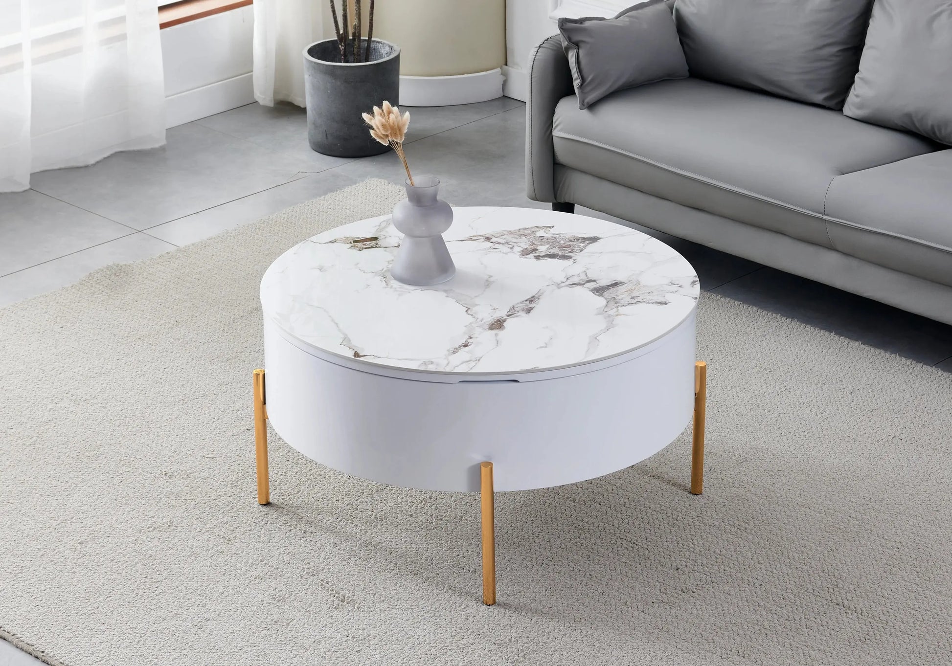 Table basse ronde dorée céramique marbre beige LOU Galerie du Mobilier