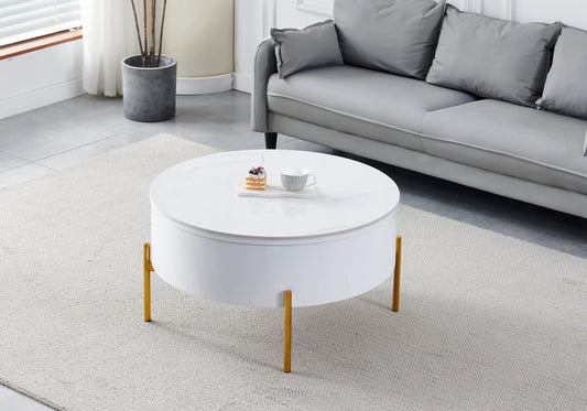 Table basse ronde dorée céramique marbre blanc LOU Galerie du Mobilier