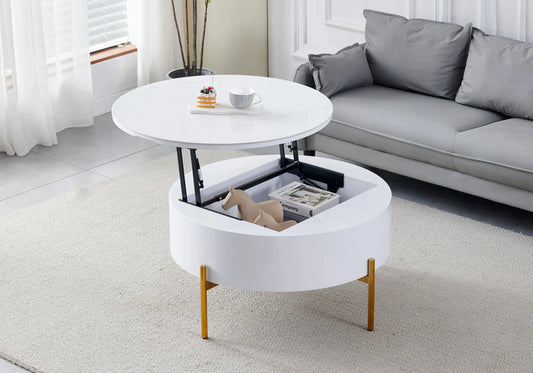 Table basse ronde dorée céramique marbre blanc LOU Galerie du Mobilier