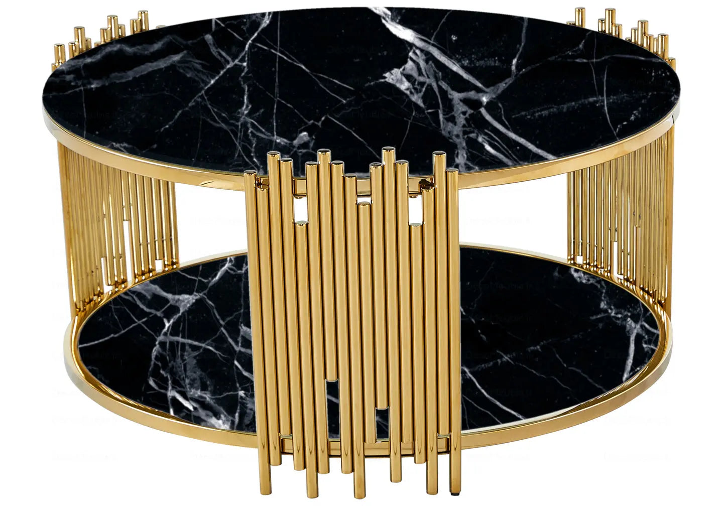 Table basse ronde doré marbre noir – Galerie du Mobilier - Vue 1