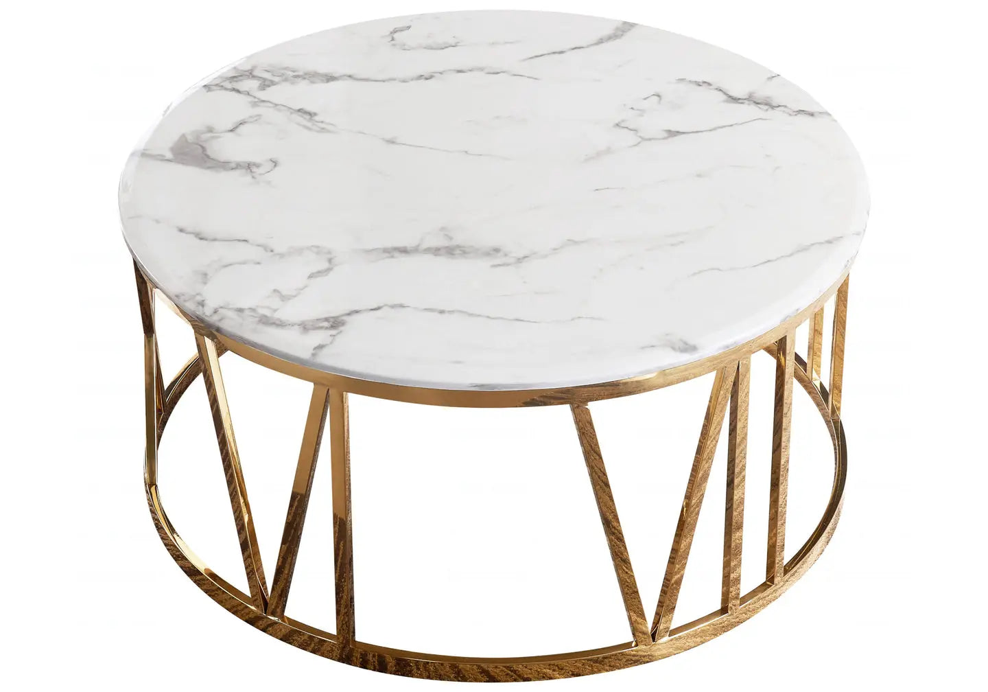 Table basse ronde dorée marbre blanc – Galerie du Mobilier