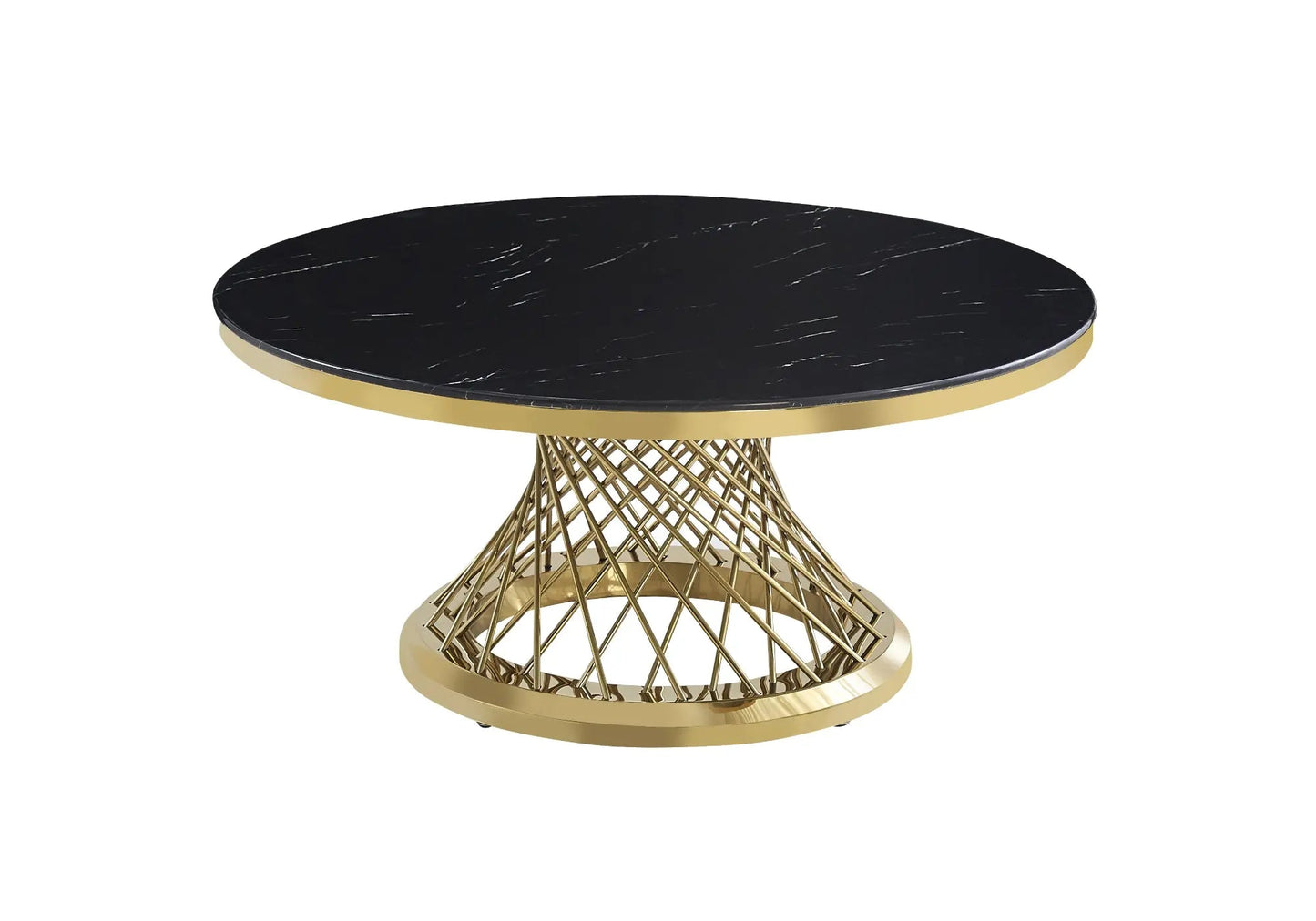 Table basse ronde dorée marbre noir – Galerie du Mobilier - Vue 1