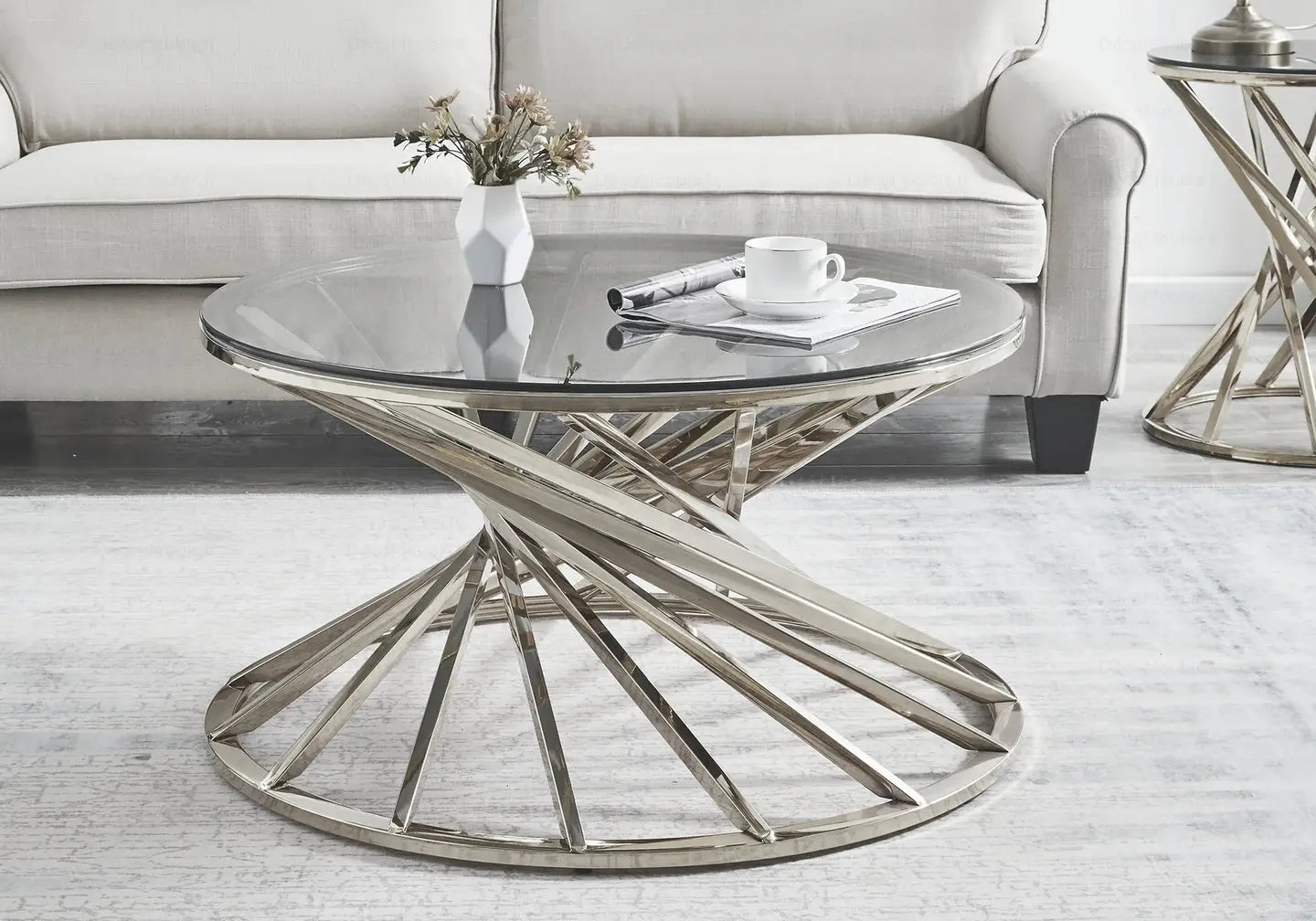 Table basse ronde en verre argent AKILA Galerie du Mobilier