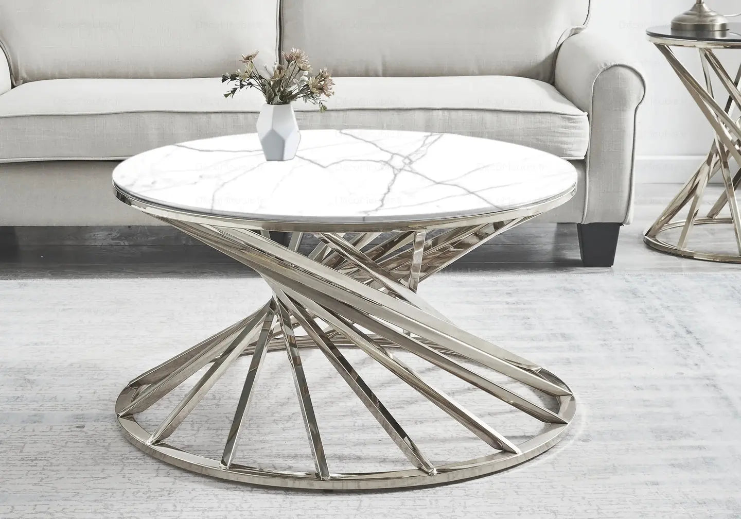 Table basse ronde en verre argent AKILA Galerie du Mobilier