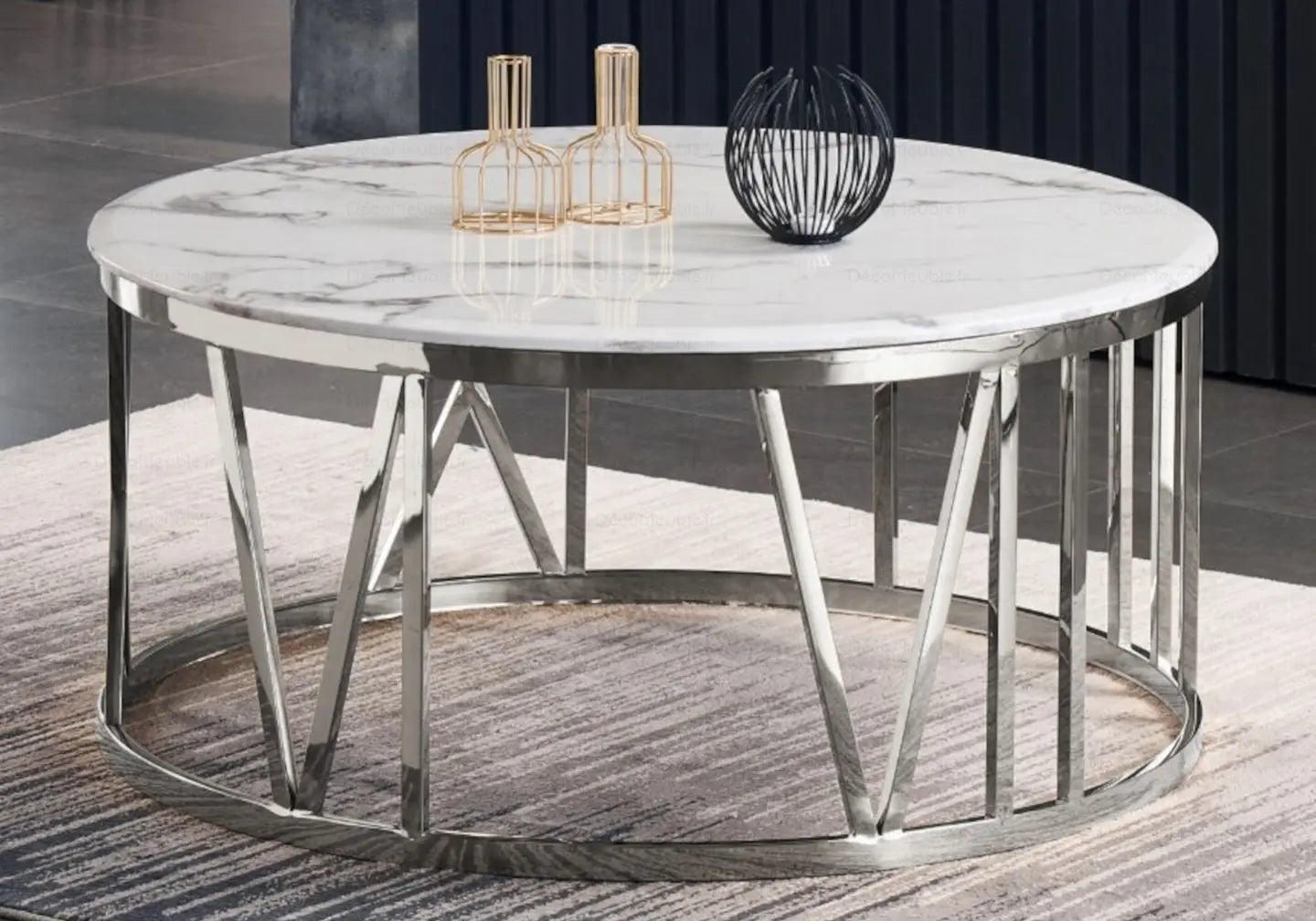 Table basse ronde marbre blanc – Galerie du Mobilier - Vue 1