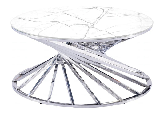 Table basse ronde marbre blanc argent AKILA Galerie du Mobilier