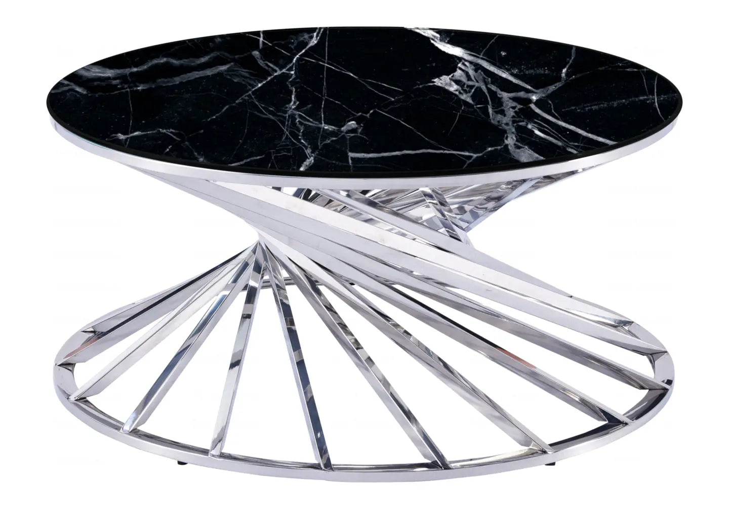 Table basse ronde marbre noir argent AKILA Galerie du Mobilier