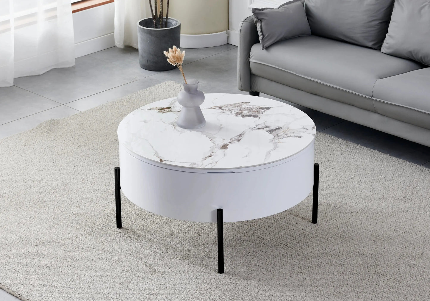 Table basse ronde noire céramique marbre beige LOU Galerie du Mobilier