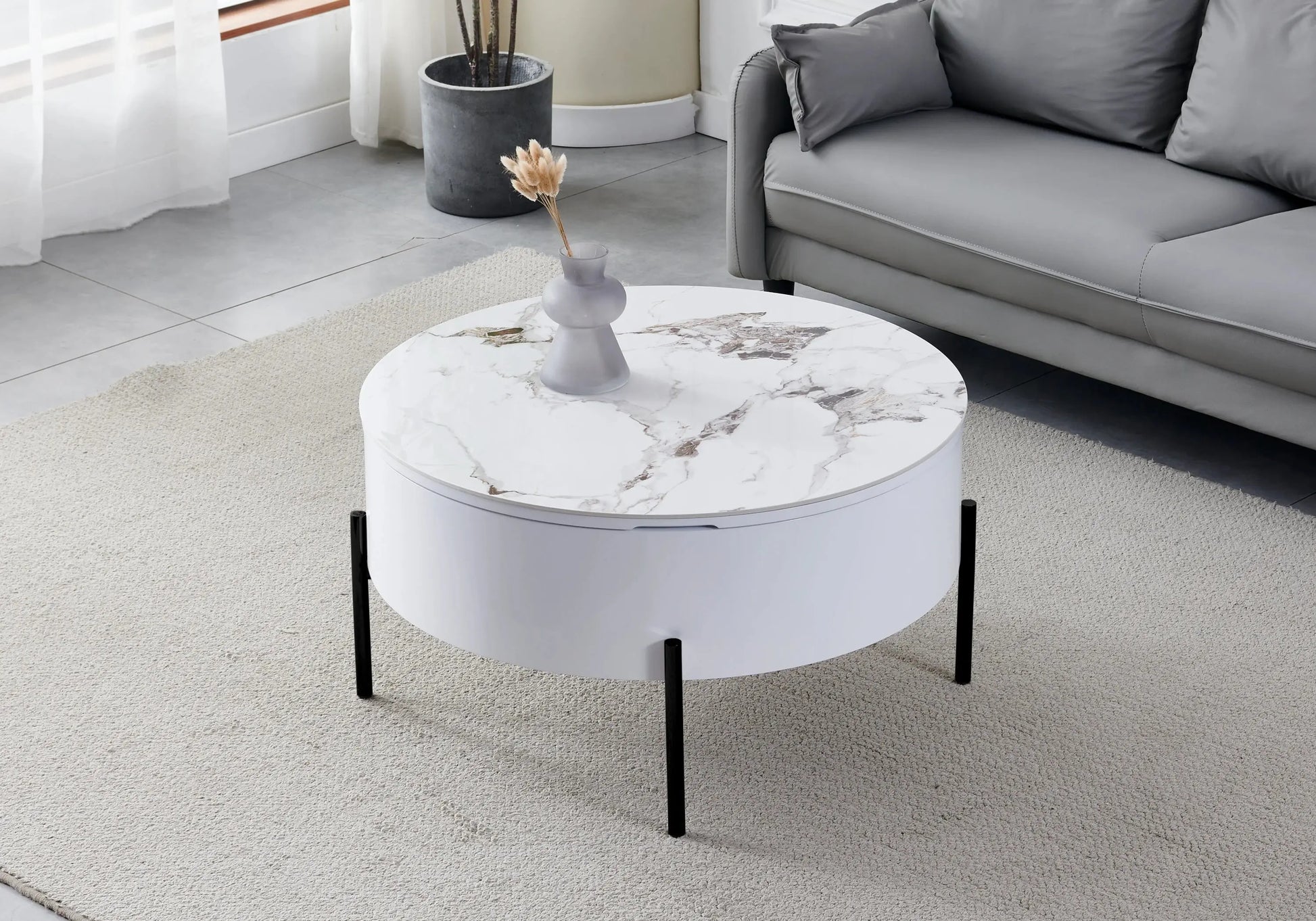 Table basse ronde noire céramique marbre beige LOU Galerie du Mobilier