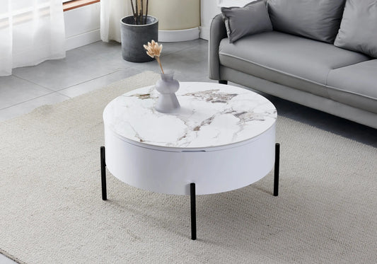 Table basse ronde noire céramique marbre beige LOU Galerie du Mobilier