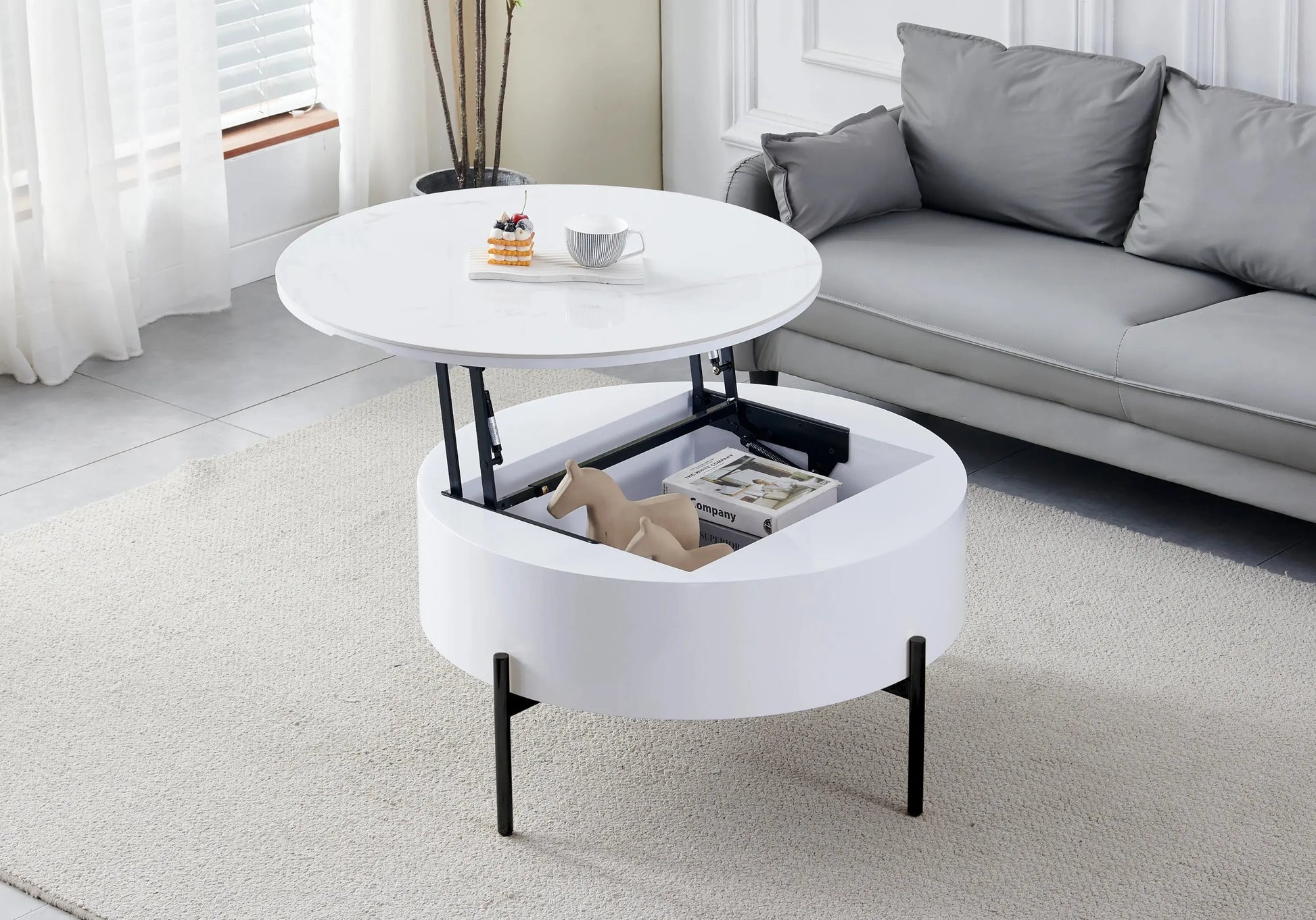 Table basse ronde noire céramique marbre blanc LOU Galerie du Mobilier