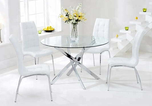 Table chromé 6 chaises blanches OLIVIA New OLIVIA