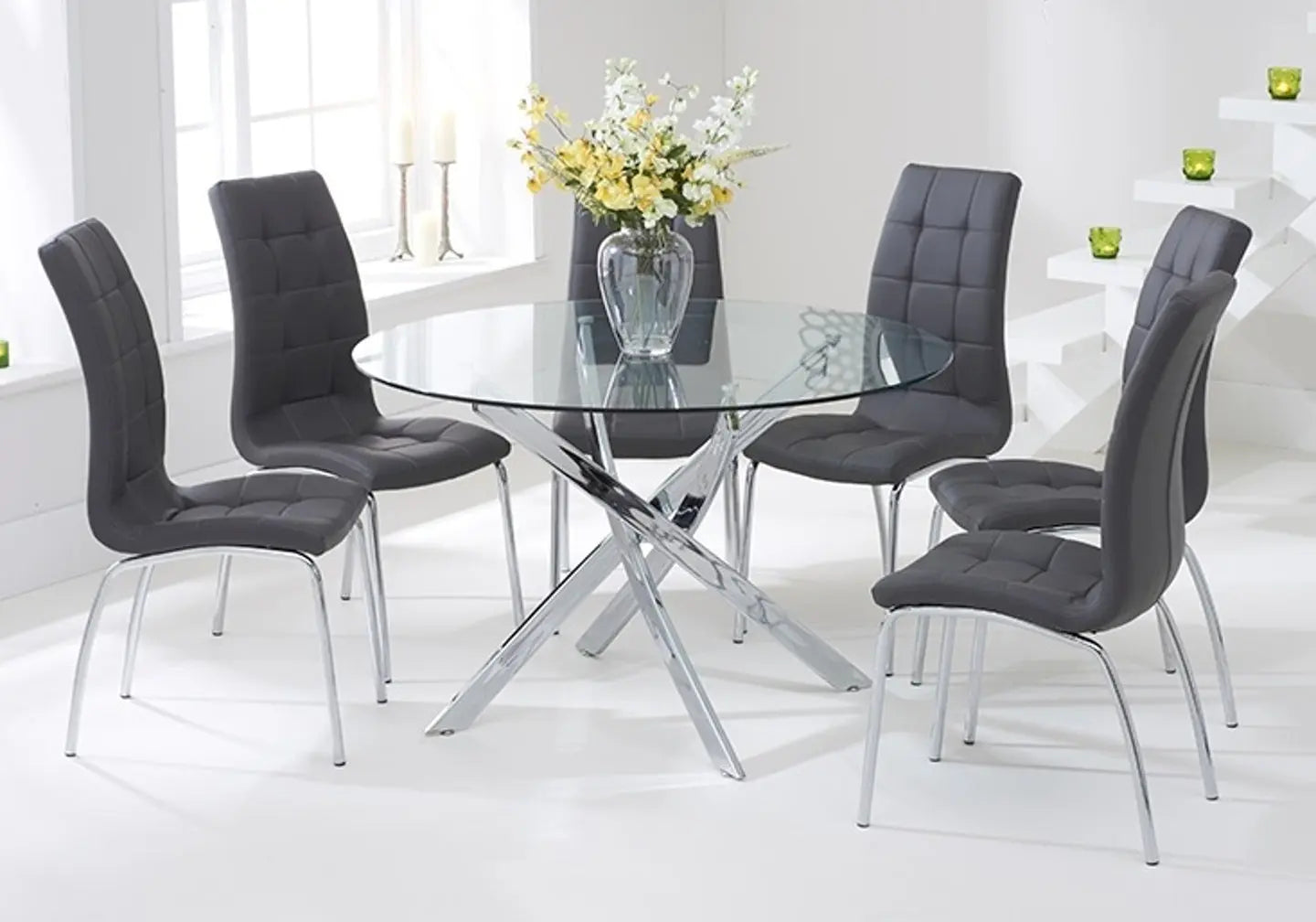 Table chromé 6 chaises grises OLIVIA New OLIVIA