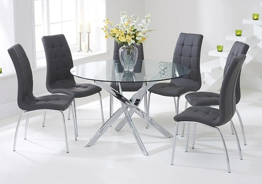 Table chromé 6 chaises grises OLIVIA New OLIVIA