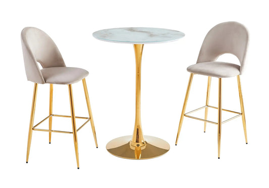 Table de bar dorée marbre blanc ROSA Galerie du Mobilier