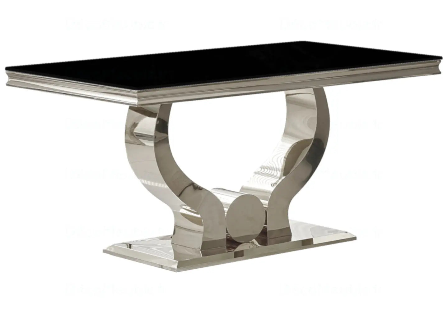 Ensemble table chaise en verre noir argent TROPHEE - Galerie du Mobilier