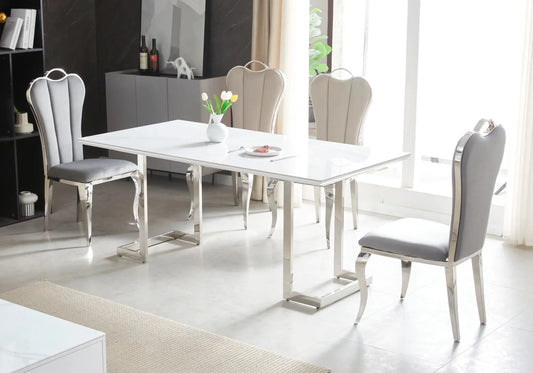 Ensemble table chaise céramique marbre blanc LILA - Galerie du Mobilier