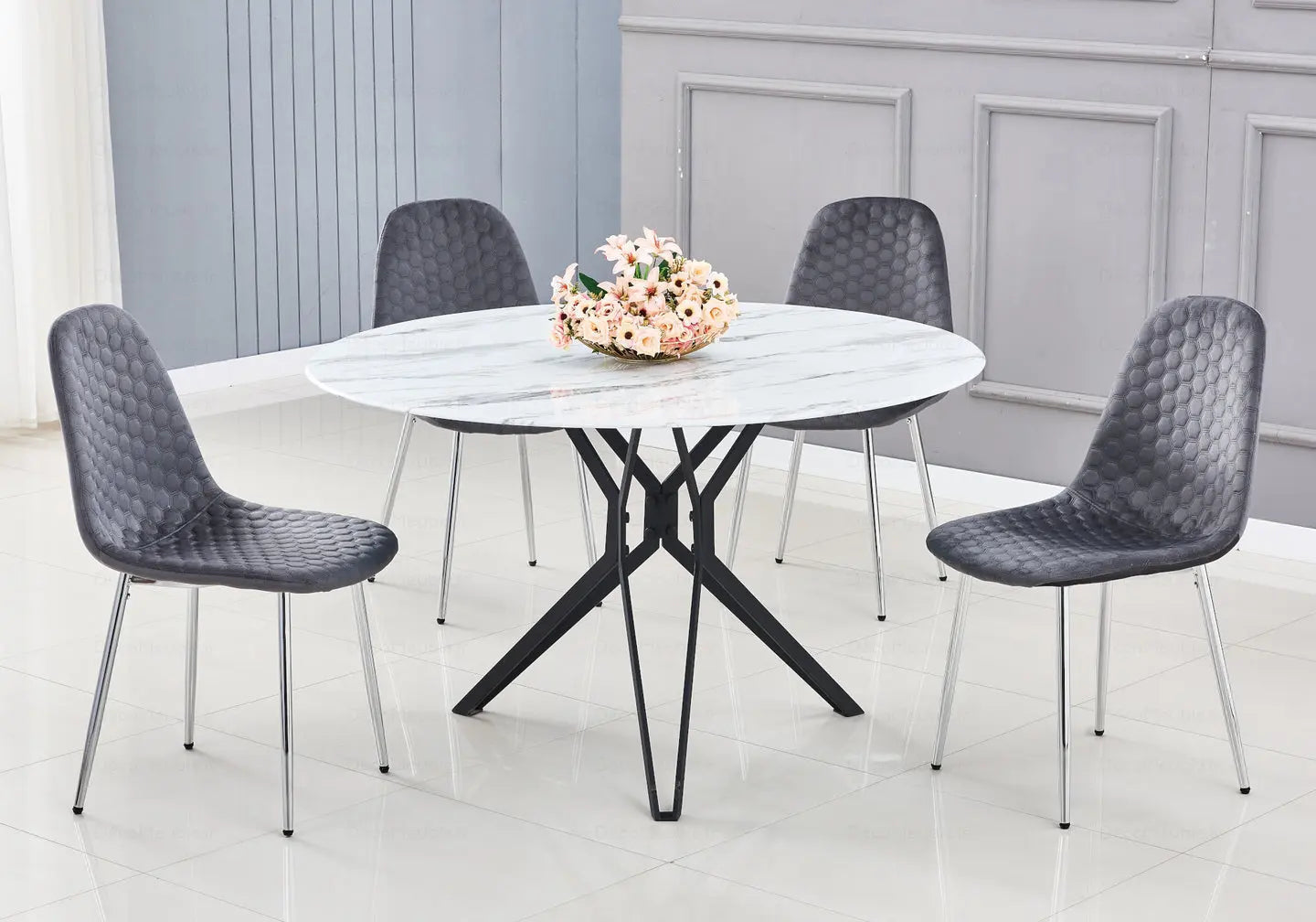 Table et chaise noire marbre blanc - Vue 1