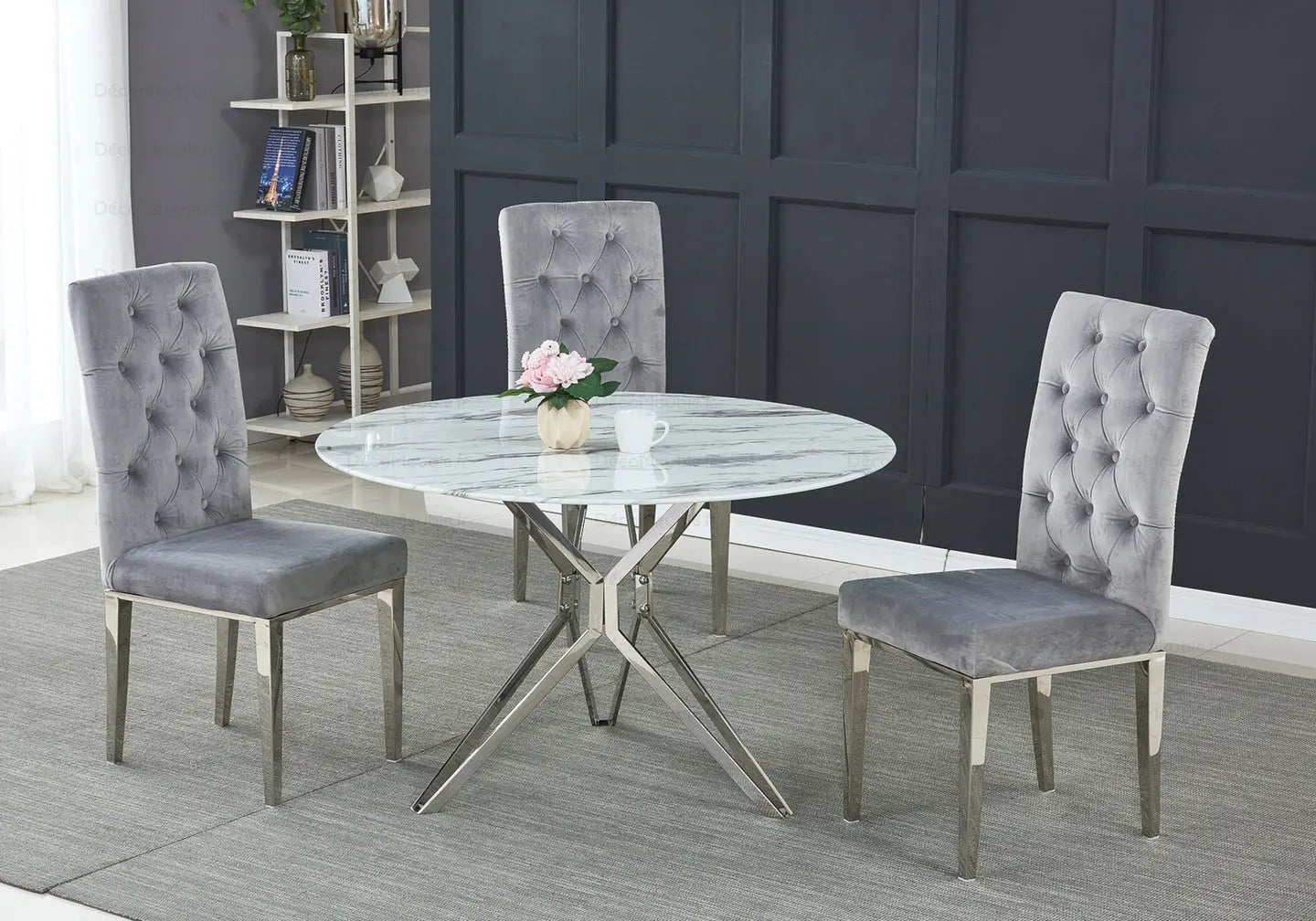 Table et chaises marbre blanc - Vue 1
