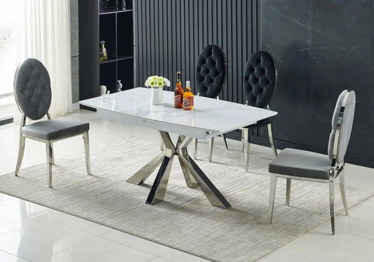 Table extensible design marbre blanc SPIKE Galerie du Mobilier