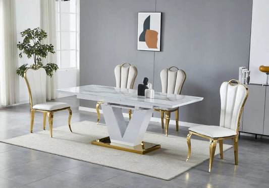 Table extensible dorée marbre beige YVES Galerie du Mobilier