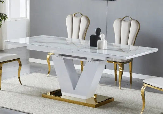 Table extensible dorée marbre beige YVES Galerie du Mobilier