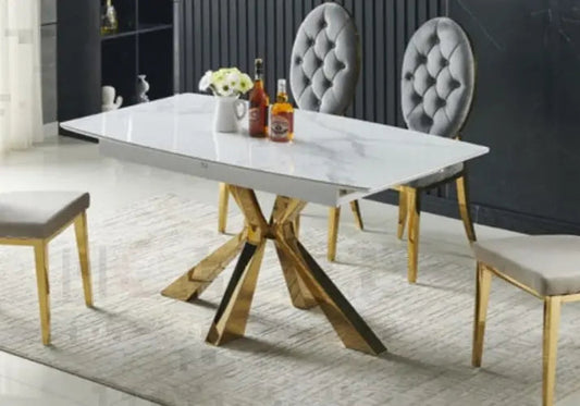 Table extensible dorée marbre blanc SPIKE Galerie du Mobilier