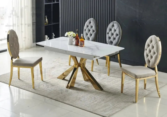 Ensemble table chaise extensible dorée SPIKE - Design élégant et moderne