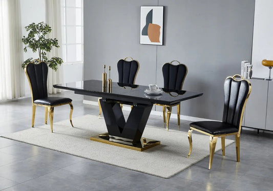 Table extensible dorée marbre noir YVES Galerie du Mobilier
