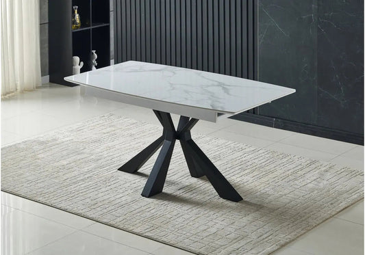 Table extensible noire marbre blanc SPIKE Galerie du Mobilier