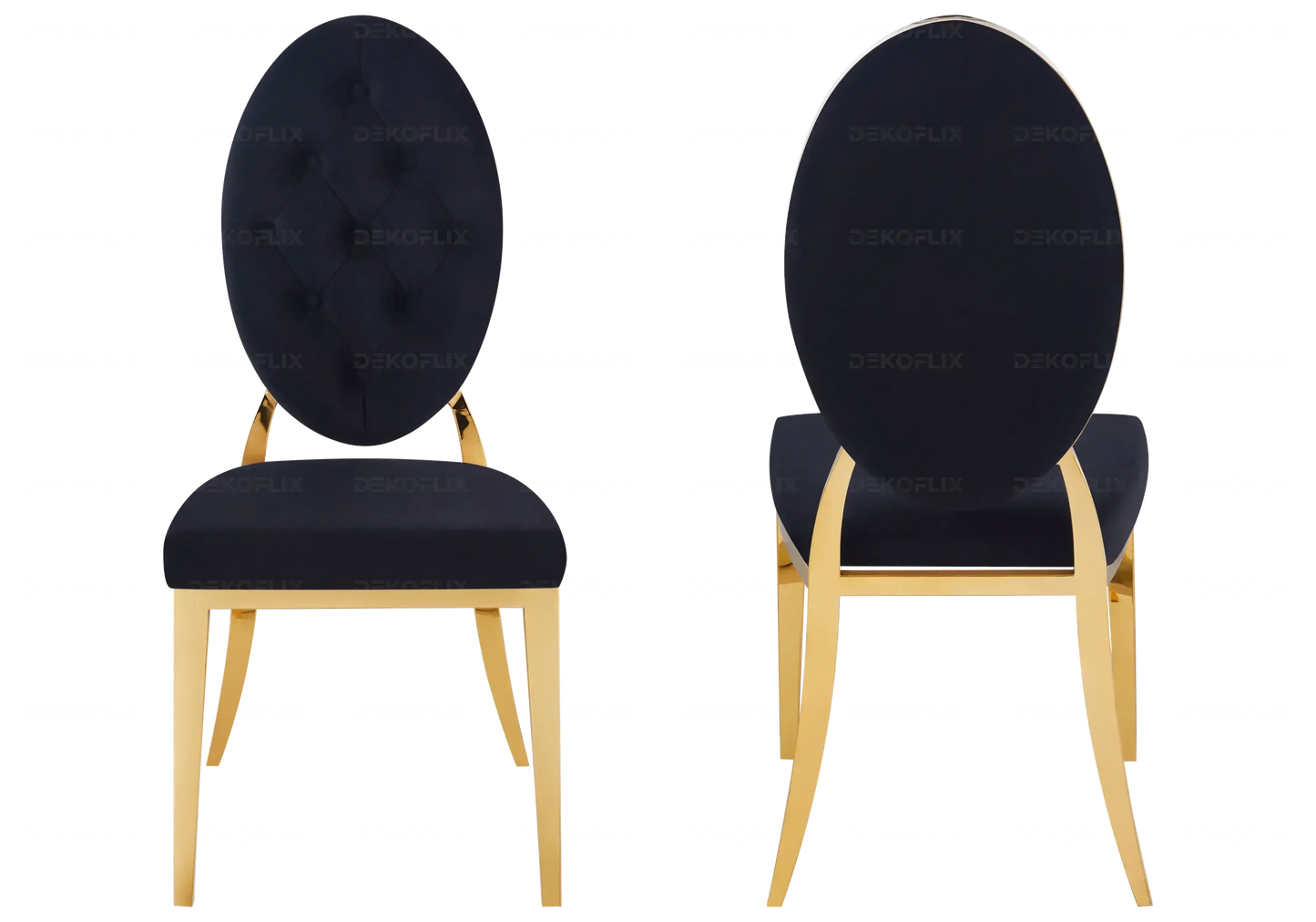 Table marbre noir et chaises capitonnées noir doré TROPHEE Galerie du Mobilier
