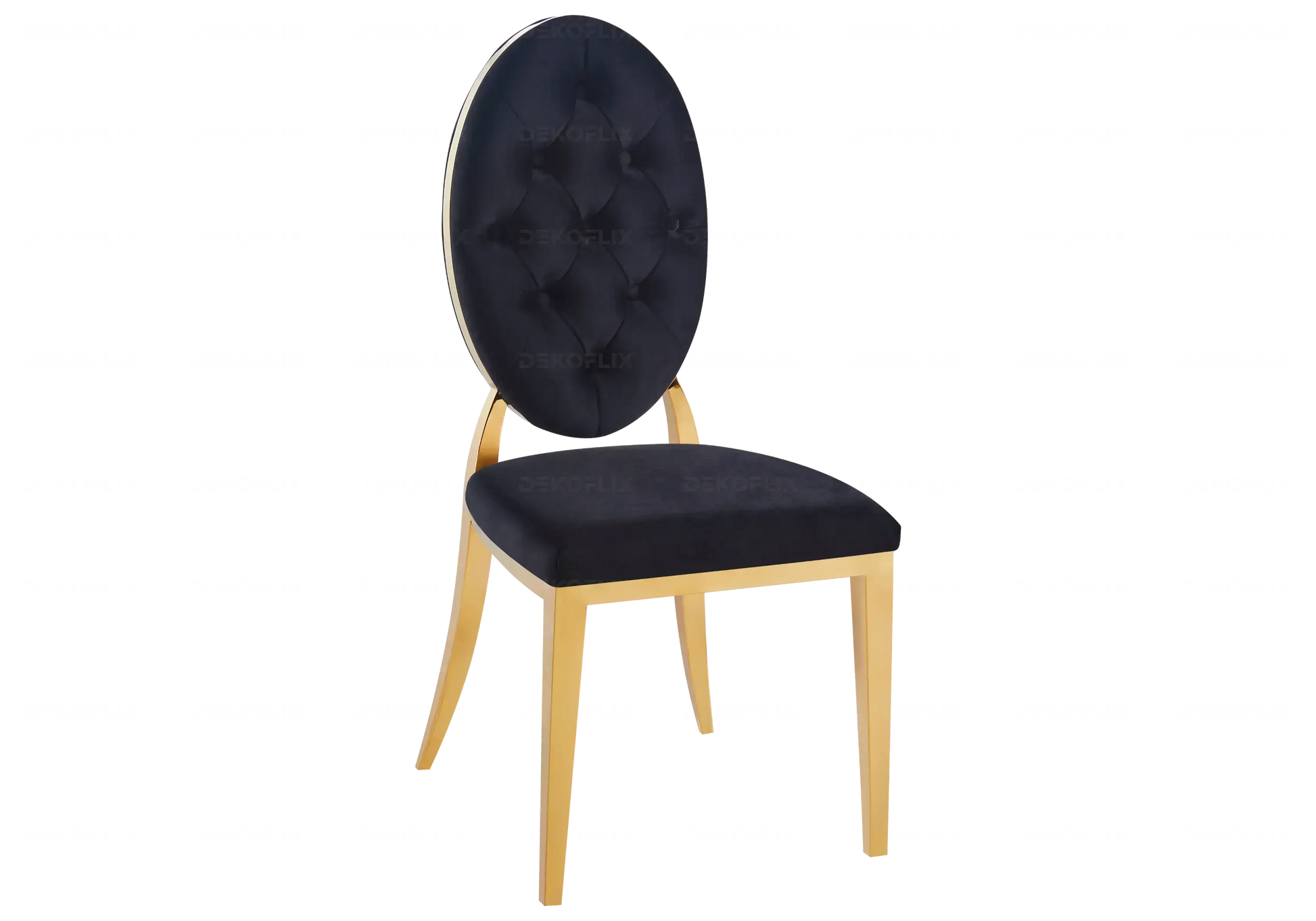 Table marbre noir et chaises capitonnées noir doré TROPHEE Galerie du Mobilier