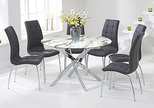 Table marbre blanc 6 chaises grises OLIVIA New OLIVIA