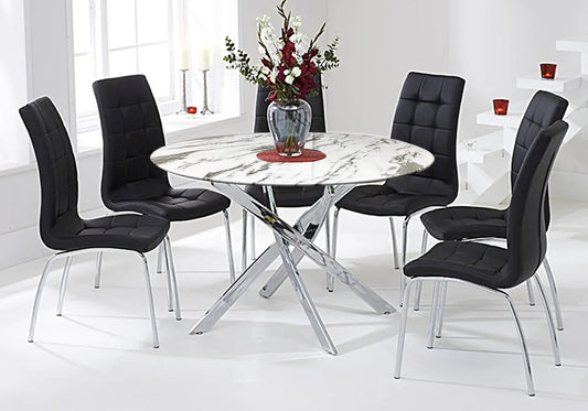 Table marbre blanc 6 chaises noires OLIVIA New OLIVIA