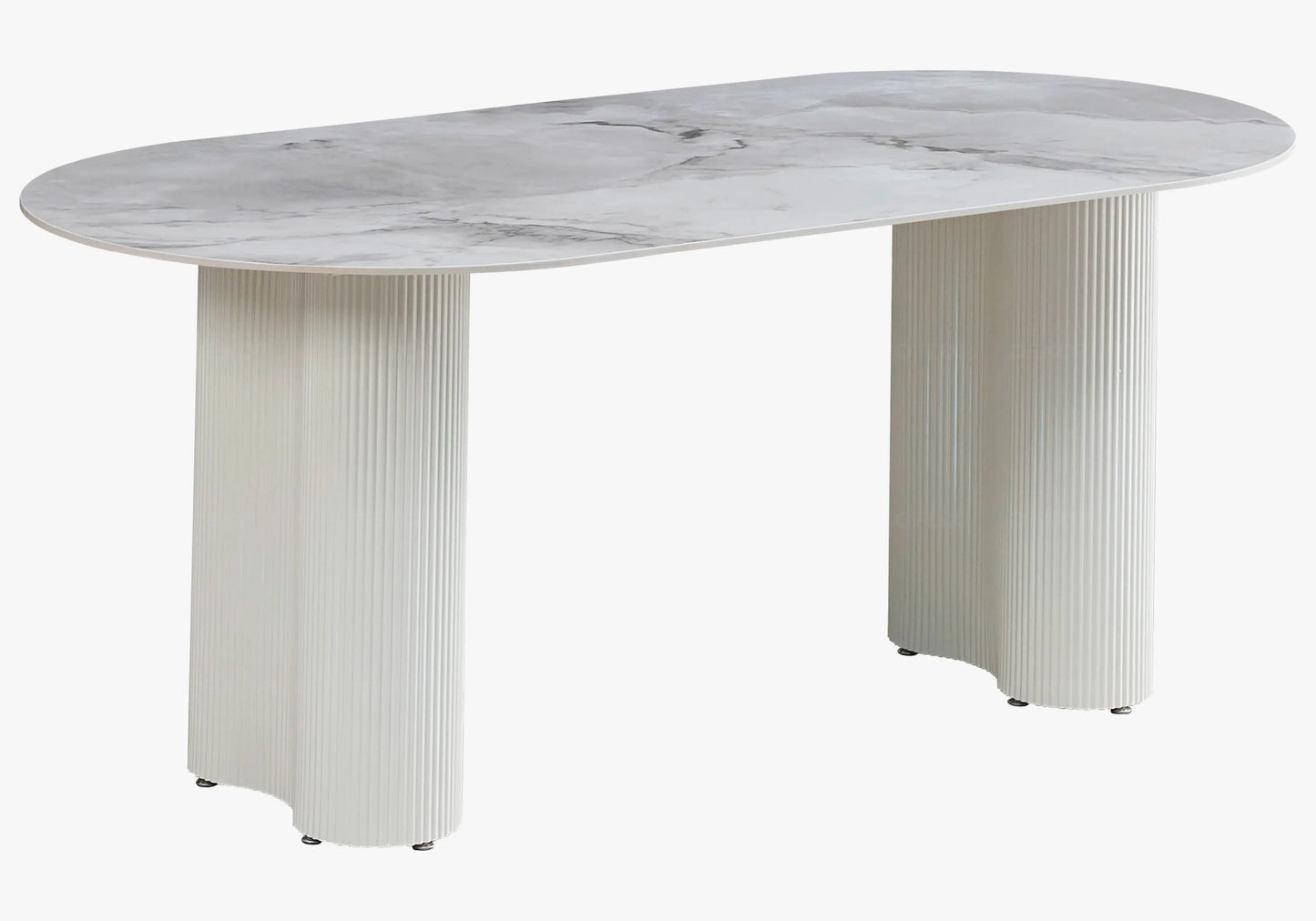 Table marbre céramique et chaises velours ecru – Galerie du Mobilier