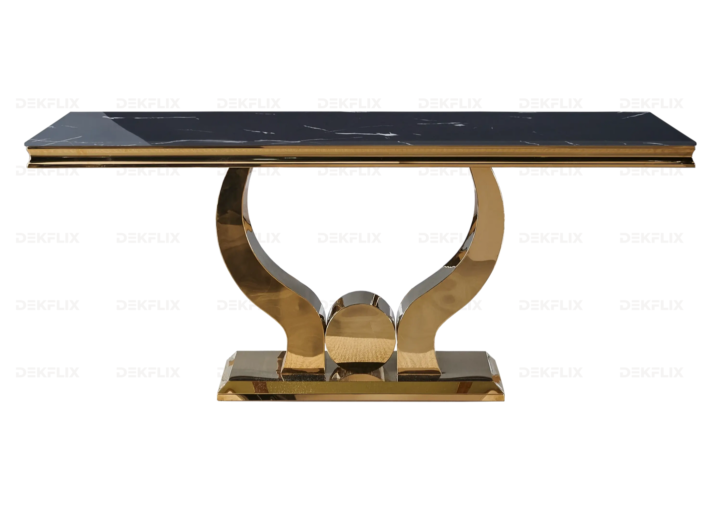 Table marbre noir chaises capitonnées beige doré TROPHEE Galerie du Mobilier