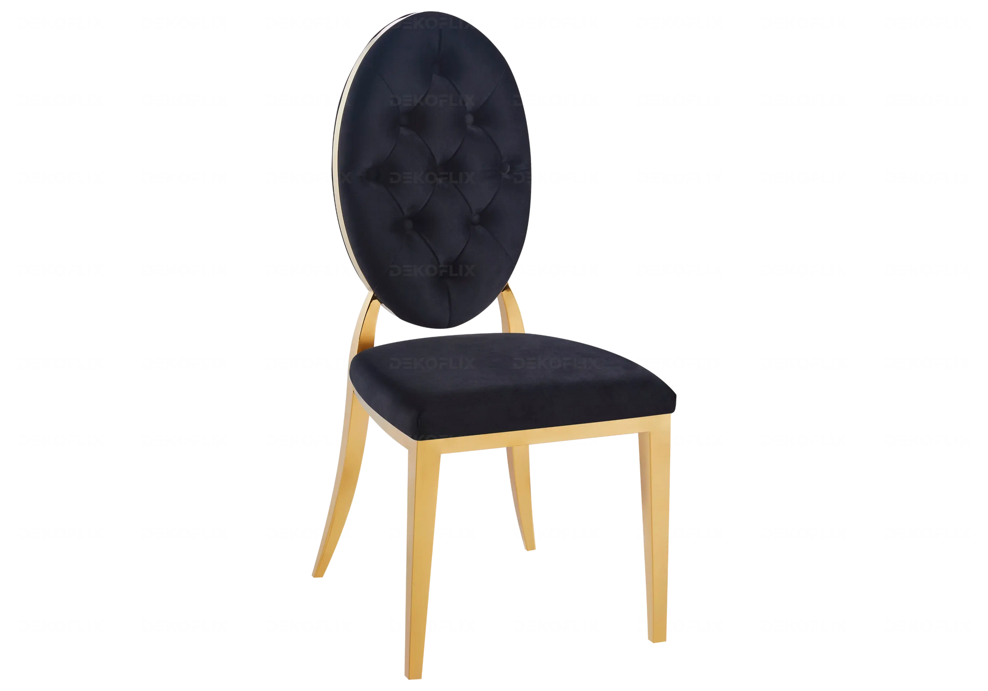 Table marbre noir et chaises capitonnées noir doré TROPHEE Galerie du Mobilier