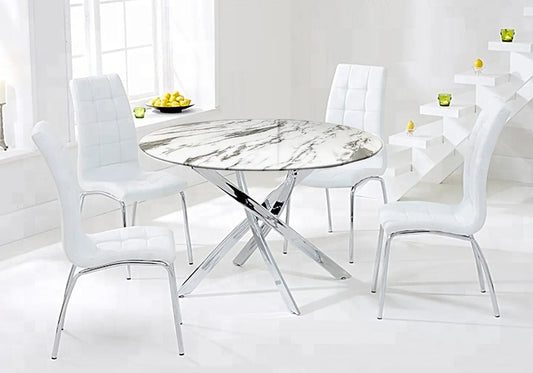 Table ronde 6 chaises marbre blanc OLIVIA New OLIVIA