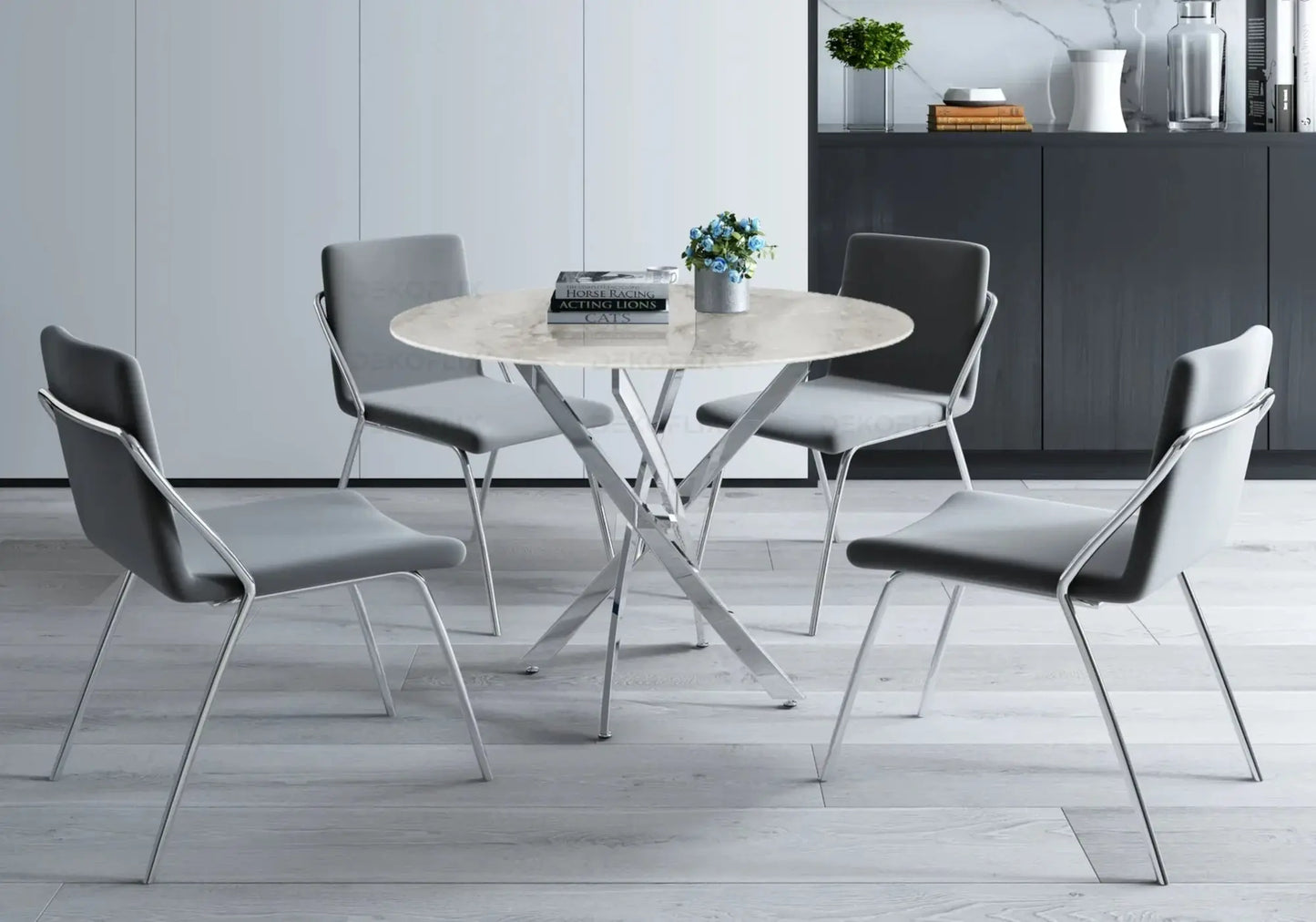 Table ronde argentée marbre gris - Joy – Galerie du Mobilier