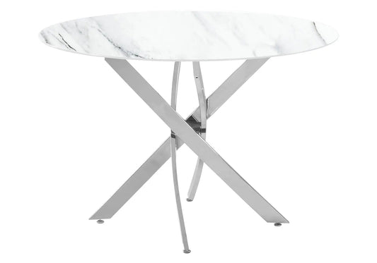 Table ronde argentée marbre blanc OLIVIA Galerie du Mobilier