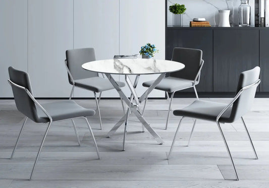 Table ronde argentée marbre blanc OLIVIA Galerie du Mobilier