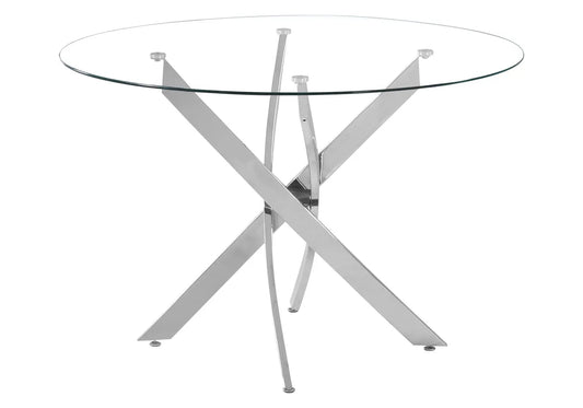 Table ronde argentée verre trempé OLIVIA Galerie du Mobilier