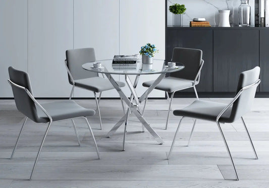 Table ronde argentée verre trempé OLIVIA Galerie du Mobilier