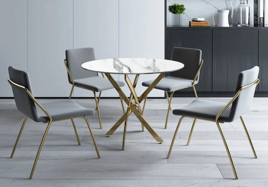 Table ronde doré marbre blanc OLIVIA Galerie du Mobilier