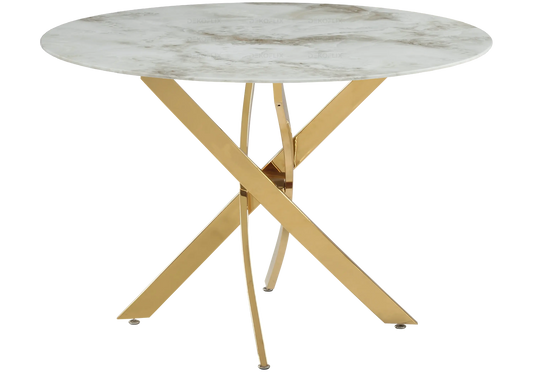Table ronde dorée marbre beige OLIVIA Galerie du Mobilier