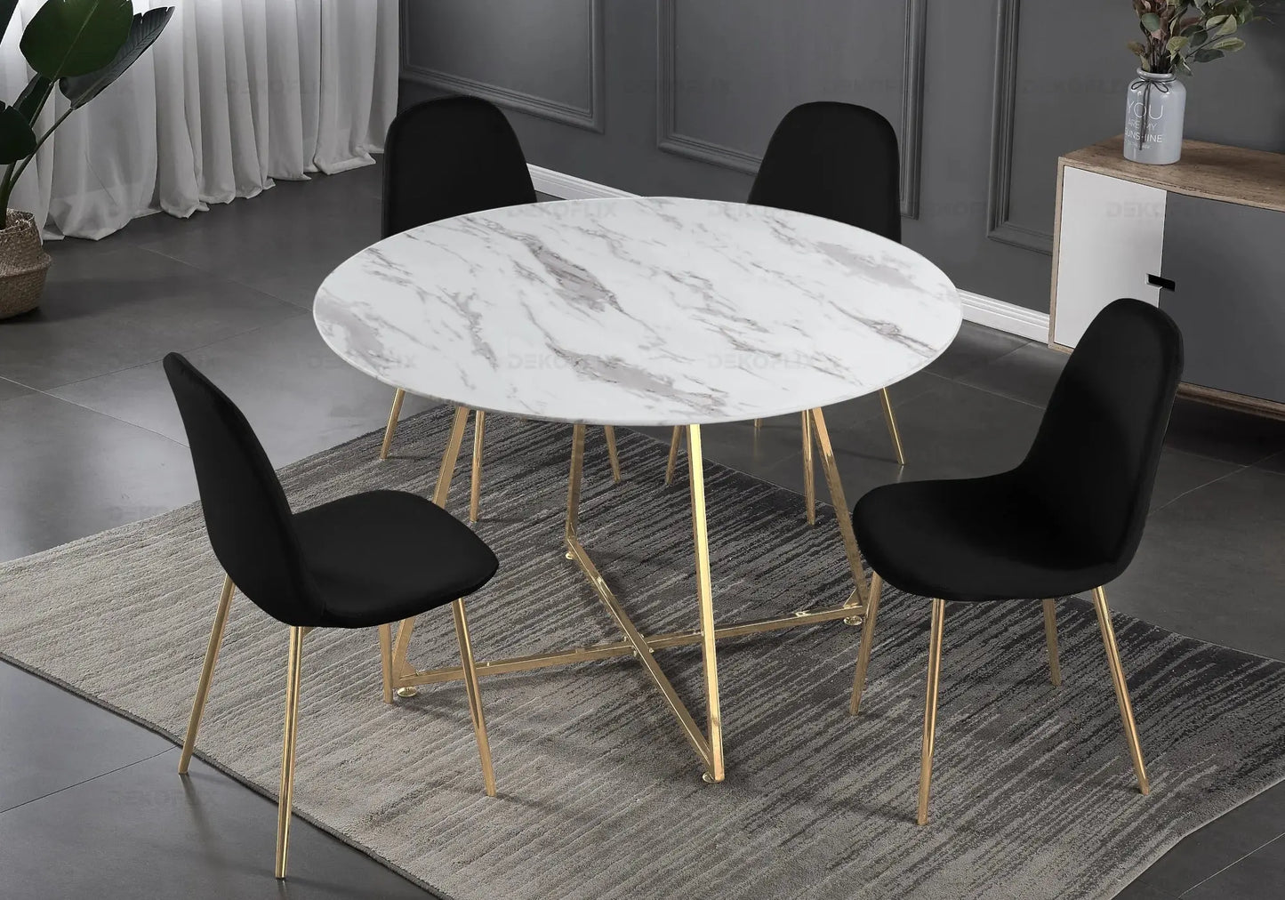 Table ronde marbre et 4 chaises doré - Gina – Galerie du Mobilier
